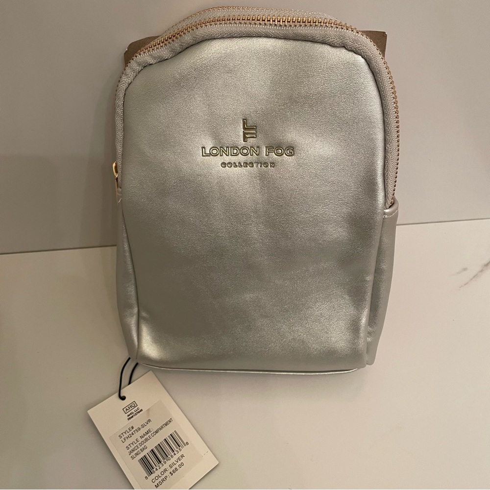 London Fog Janice Silver Sling Bag Crossbody Adjustable Strap NEW with TAG